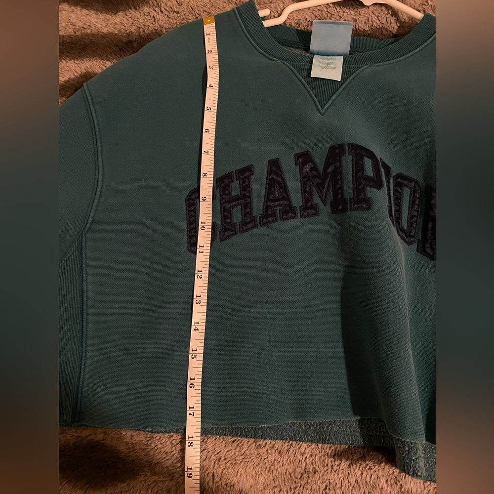 Champion Reverse Weave Cropped Sweatshirt Teal Women Size L - Picture 4 of 5
